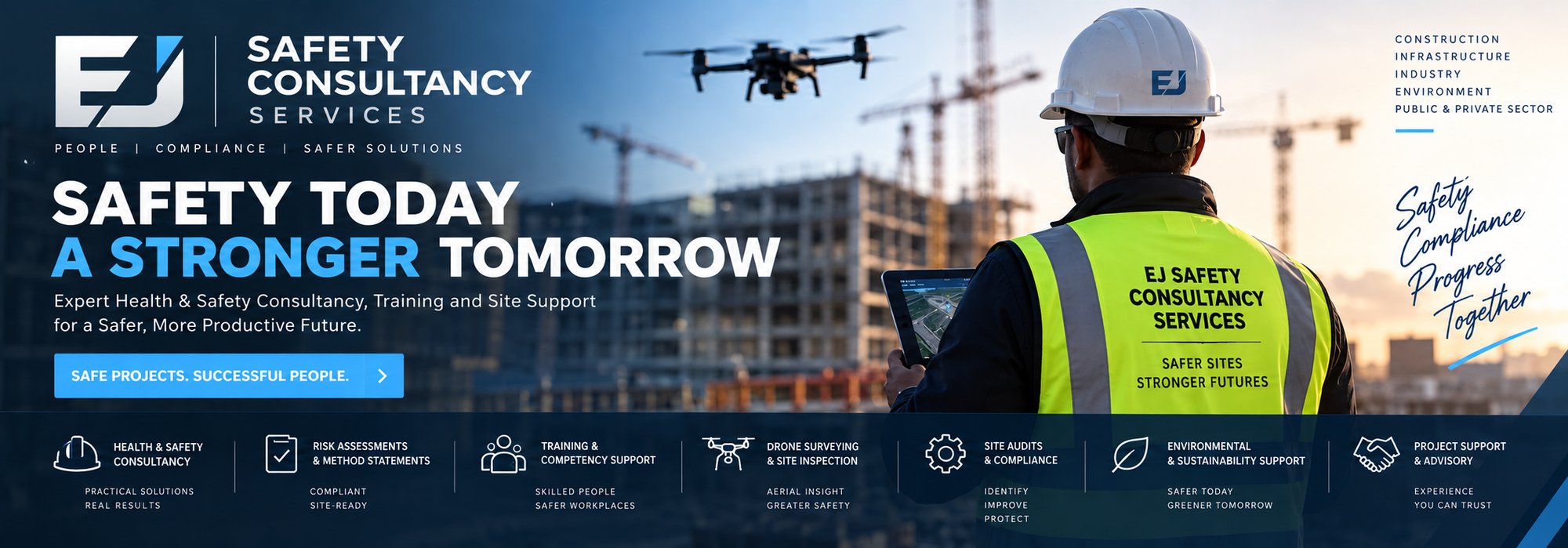 EJ Safety Consultancy Services &mdash; Safety today, a stronger tomorrow. Expert health and safety consultancy, training and site support for a safer, more productive future.
